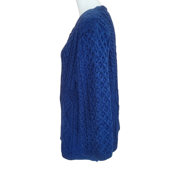 NWT Kilronan Ireland 100% Merino Wool Aran Cable Knit Cardigan Royal Blue XL - Picture 3 of 10